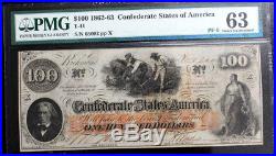 T41 $100 1862 Confederate States of America Note CIVIL WAR CSA PMG Ch. CU 63 PF-6