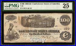 Texas Re-issued 1862 $100 Confederate States Currency CIVIL War Note T40 Pmg 25