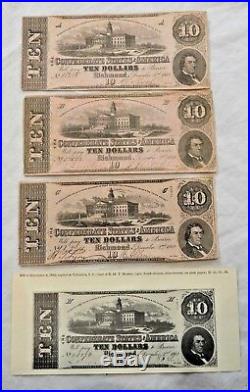Three 1862 $10 Dollar Bills VA Confederate States Civil War Currency Paper Money