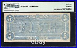 Three Digit T-69 1864 $5 Confederate Currency Pmg 63 Epq CIVIL War Note 656