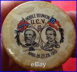 U. C. V. Mobile Alabama Reunion Pin 1910 CIVIL War Confederate Veterans Button