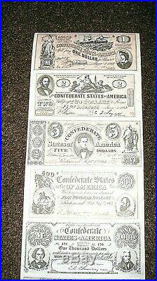 UNCUT CIVIL WAR CONFEDERATE MONEY NOTES RARE Mint Condition. DIRECTLY TAKEN REEL