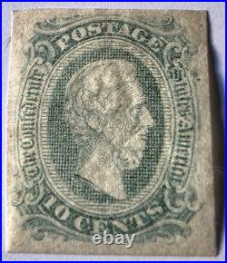US CONFEDERATE STAMP 1863 10c SC# CSA#12c IMPERF, GRENISH BLUE PSE CERT