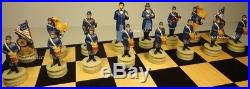 US Civil War Chess Set BLACK & MAPLE WOOD STORAGE board 16 CONFEDERATE vs UNION