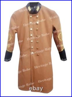 US Civil War Confederate Artillery Officer Frock Coat Brown Wool Gold Trim