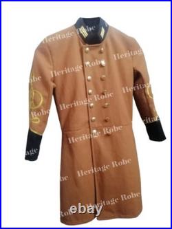 US Civil War Confederate Artillery Officer Frock Coat Brown Wool Gold Trim