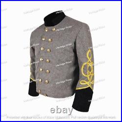 US Civil War Confederate Double Breast Grey Shell Jacket With Black Cuff Collar