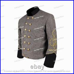 US Civil War Confederate Double Breast Grey Shell Jacket With Black Cuff Collar