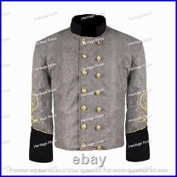 US Civil War Confederate Double Breast Grey Shell Jacket With Black Cuff Collar