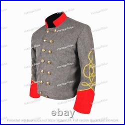 US Civil War Confederate Double Breast Grey Shell Jacket With Red Cuff Collar