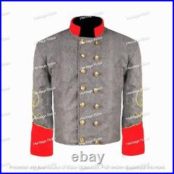 US Civil War Confederate Double Breast Grey Shell Jacket With Red Cuff Collar