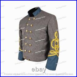 US Civil War Confederate Double Breast Grey Shell Jacket With Sky Cuff Collar