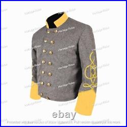 US Civil War Confederate Double Breast Grey Shell Jacket With Yellow Cuff Collar