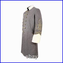 US Civil War Confederate Frock Coat Double Breast Grey Off-White Cuff Collar