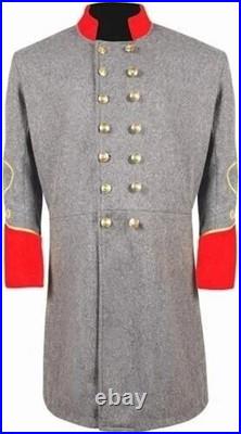 US Civil War Confederate Frock Coat Double Breast Grey With Red Cuff Collar