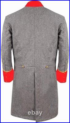 US Civil War Confederate Frock Coat Double Breast Grey With Red Cuff Collar US Civil War Confederate Frock Coat Double Breast Grey With Red Cuff Collar