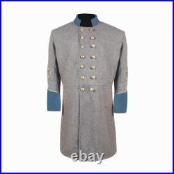US Civil War Confederate Frock Coat Double Breast Grey With Sky Blue Cuff Collar