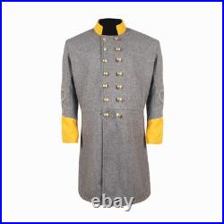 US Civil War Confederate Frock Coat Double Breast Grey With Yellow Cuff Collar