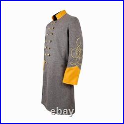 US Civil War Confederate Frock Coat Double Breast Grey With Yellow Cuff Collar