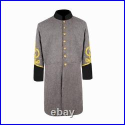 US Civil War Confederate Frock Coat Single Breast Grey With Black Cuff Collar