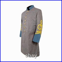 US Civil War Confederate Frock Coat Single Breast Grey With Sky Blue Cuff Collar