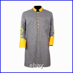 US Civil War Confederate Frock Coat Single Breast Grey With Yellow Cuff Collar