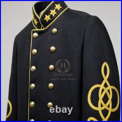 US Civil War Repro Confederate General Frock Coat Yellow Piping Stars All Sizes