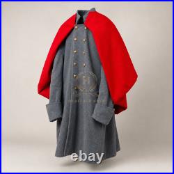 US Civil War Repro Confederate Grey Greatcoat Red Cape Artillery All Sizes