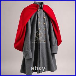 US Civil War Repro Confederate Grey Greatcoat Red Cape Artillery All Sizes