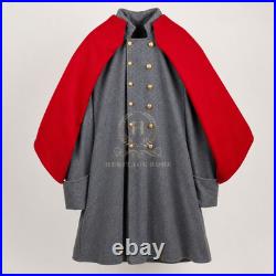 US Civil War Repro Confederate Grey Greatcoat Red Cape Artillery All Sizes