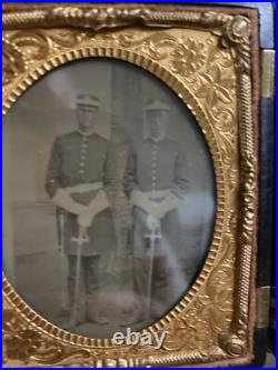 US Civil War Tintype Double Photo Armed Confederate Militia Union Rare Clean