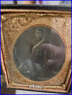 US Civil War Tintype Double Photo Armed Confederate Militia Union Rare Clean