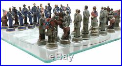 US Civil War Union North VS Confederate South Chess Pieces And Glass Board Set