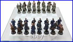 US Civil War Union North VS Confederate South Chess Pieces And Glass Board Set