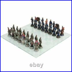 US Civil War Union North VS Confederate South Chess Pieces And Glass Board Set