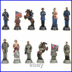 US Civil War Union North VS Confederate South Chess Pieces And Glass Board Set
