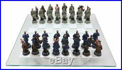 US Civil War Union North VS Confederate South Chess Pieces And Glass Board Set