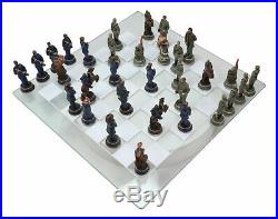 US Civil War Union North VS Confederate South Chess Pieces And Glass Board Set