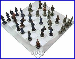 US Civil War Union North VS Confederate South Chess Pieces And Glass Board Set