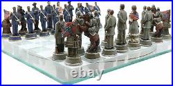 US Civil War Union North VS Confederate South Chess Pieces And Glass Board Set