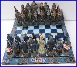 US Civil War Union North VS Confederate South Chess Pieces Board Set HEAVY Vtg