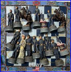 US Civil War Union North VS Confederate South Chess Pieces Board Set HEAVY Vtg