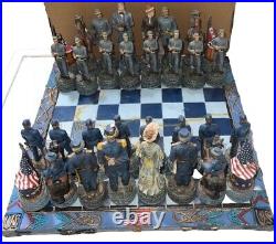 US Civil War Union North VS Confederate South Chess Pieces Board Set HEAVY Vtg