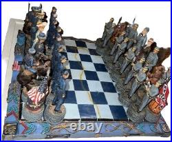 US Civil War Union North VS Confederate South Chess Pieces Board Set HEAVY Vtg