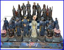 US Civil War Union North VS Confederate South Chess Pieces Board Set HEAVY Vtg