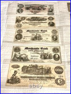 USA Confederate States Civil War Obsolete Currency Lot 10 Notes High Grade + Unc
