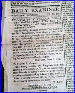 Ulysses S. Grant Finished & Robert E. Lee CONFEDERATE Civil War 1863 Newspaper