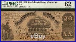 Unc 1861 $20 Dollar Confederate States Currency CIVIL War Note Money T-18 Pmg 62