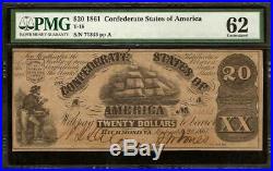 Unc 1861 $20 Dollar Confederate States Currency CIVIL War Note Money T-18 Pmg 62