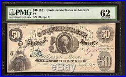 Unc 1861 $50 Dollar Confederate States Currency CIVIL War Note Money T-8 Pmg 62